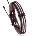 Bracciale multistrato in pelle intrecciata marrone con cordino regolabile da uomo - Marrone