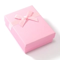 Scatola regalo per gioielli rosa rettangolare con trama a croce e fiocco in raso - Rosa