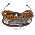 Bracciale multistrato in pelle retrò con perline in legno e ciondolo a croce metallica - Stile Multistrato Croce Retrò