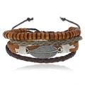 Mehrlagiges Lederarmband für Herren mit Holzperlen und einem Vintage-Metallblattanhänger - Vintage Mehrlagiger Gewebter Stil (B01820)