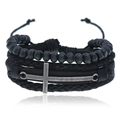 Pulsera multicapa de cuero negro con cuentas y colgante de cruz para hombre - Estilo de Cruz Negra