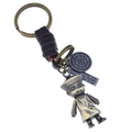 Porte-clés punk rétro avec lanière en cuir, breloques en bronze et figurine de zombie - Style Zombie Bronze Antique