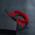 Minimalist multi-layered red woven bracelet with black matte adjustment buckle - Red