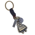 Portachiavi vintage in pelle fatto a mano con ciondolo Babbo Natale e placca - Gnomo di Bronzo (K321)
