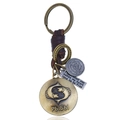 Retro Pisces leather keychain with vintage bronze zodiac emblem and inspirational metal tag - Pisces