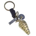 Portachiavi carota vintage in bronzo con cinturino in pelle e piastrine in metallo incise - Carota Vintage (K309)