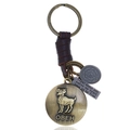 Vintage-Aries-Sternzeichen-Schlüsselanhänger aus Bronze mit geflochtenem Lederband - Widder