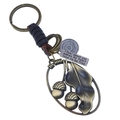 Vintage bronze acorn and leaf leather keychain with engraved metallic tag and spiral charm - Retro Acorn Leaf Style
