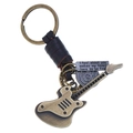 Retro Gitarren-Schlüsselanhänger aus Bronze mit geflochtenem braunem Leder und Plakette - Geflochtener Gitarrenstil / Antikbronze/Dunkelbraun