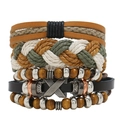 Ensemble de bracelets multicouches en cuir tressé rétro avec perles en bois et métal - Collection Multicouche (TZ209)