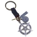 Retro-Schlüsselanhänger aus geflochtenem Leder mit Bronze-Ring und Sternanhänger - Antik-Silber Anhänger