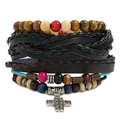 Retro multi-layer leather bracelet set with woven ropes and a metal cross pendant - Vintage Set (Including Cross Pendant)