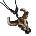 Tribal bull skull pendant necklace with hand-woven cord and vintage bone-like texture - Retro Bull Skull (SN032)