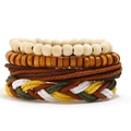 Retro handmade four-piece bohemian leather and woven rope bracelet set with wooden beads - Four-Piece Set