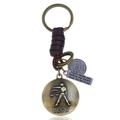 Retro Libra zodiac leather keychain with bronze charm and engraved message tag - Libra