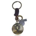 Vintage Scorpio leather keychain with bronze zodiac pendant and engraved motto - Scorpio