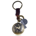 Vintage Sagittarius keychain with dark brown leather wrap and brass zodiac pendant - Sagittarius