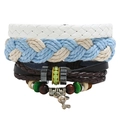Set di bracciali multistrato in pelle intrecciata con perline di legno e ciondolo a chiave - Stile Intrecciato Multistrato (TZ220)