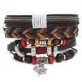 Retro multi-layer woven leather bracelet set with wooden beads and angel charm - Three-Piece Set