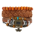 Vintage multilayer leather bracelet set with wooden beads and star charms - Multilayer Combination Style
