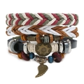 Three-piece punk beaded leather bracelet set with feathers and sun flower charms - Three-piece Combination (TZ217)
