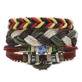 Set di bracciali retrò in pelle intrecciata multistrato con farfalla e perline ceramica - Set da 3 pezzi