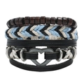 Vintage braided leather bracelet set with wooden beads and a heart metal charm - Retro Multilayer Combination (TZ215)