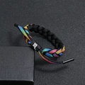 Detail of hand-woven Scorpio zodiac bracelet with rainbow pattern and black clasp - Scorpio