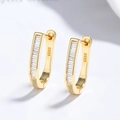Elegant gold plated 925 silver U-shape hoop earrings with baguette cut cubic zirconia - 925 Silver / Gold