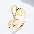 Anillo ajustable de lazo en plata 925 dorada pulida con un diseño de hojas minimalista - Dorado