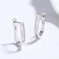 925 sterling silver hoop earrings with baguette cut cubic zirconia in a sleek silver finish - 925 Silver / White Gold