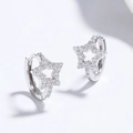 925 sterling silver hollow star hoop earrings with sparkling cubic zirconia inlay - 925 Silver / White Gold