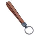 Minimalist vintage brown leather keychain with dark grey matte metal ring - Ancient Silver + Natural Tan
