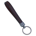 Minimalist vintage dark brown leather keychain with gunmetal ring for car keys - Ancient Silver + Brown