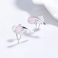 Cute 925 silver lucky fish ear clips with pink cat eye stone and polished finish - 925 Silver / Platinum (Koi Style)