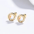 Eleganti orecchini a lobo in argento 925 placcato oro con pietra di luna e vite retro - Argento 925 / Oro