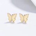 Golden butterfly stud earrings with asymmetric textured wings and screw ball backs - Gold Plated Screw Back