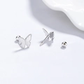 925 sterling silver butterfly stud earrings with honeycomb and stripe textured wings - Platinum Plated Screw Back