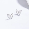 S925 sterling silver butterfly stud earrings with honeycomb and radial texture detail - White Gold Color Post (With Rubber Plug)