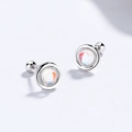 Orecchini a perno in argento 925 con pietra di luna e chiusura a vite sicura - Argento 925 / Argento