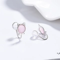 S925 silver lucky cat ear clips with pink cat-eye stone and comfortable silicone pads - 925 Silver / Platinum (Cat Style)