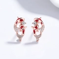 Orecchini a perno a forma di carpa koi in argento 925 con smalto rosso e zirconi - Argento 925 / Oro rosa