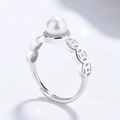 925 silver pearl ring with coin pattern and sparkling zircon inlay in gold finish - Adjustable Open / White Gold