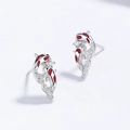 Orecchini a perno a forma di koi in argento 925 con smalto rosso e zirconi bianchi - Argento 925 / Oro Bianco