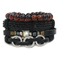 Retro multi-layer leather bracelet set with woven ropes and beaded charms for men - Multi-Layered Style (TZ245)