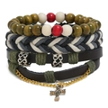 Set bracciali multicapa bohémien da uomo in pelle con perline, croce e dettagli in metallo - Set Croce Retrò