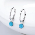 925 sterling silver drop earrings featuring oval turquoise stones in a minimalist style - 925 Silver / White Gold