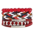 Set di bracciali intrecciati rossi a più strati con perline e dettagli in metallo X - Set da 3 Pezzi Rosso