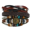 Bracciale multistrato vintage in pelle da uomo con ciondolo a ingranaggio in bronzo - Stile Combinazione Multistrato