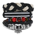 Set de pulseras multicapa de cuero estilo bohemio vintage con dije de Árbol de la Vida - Estilo Tejido Multicapa (TZ246)
